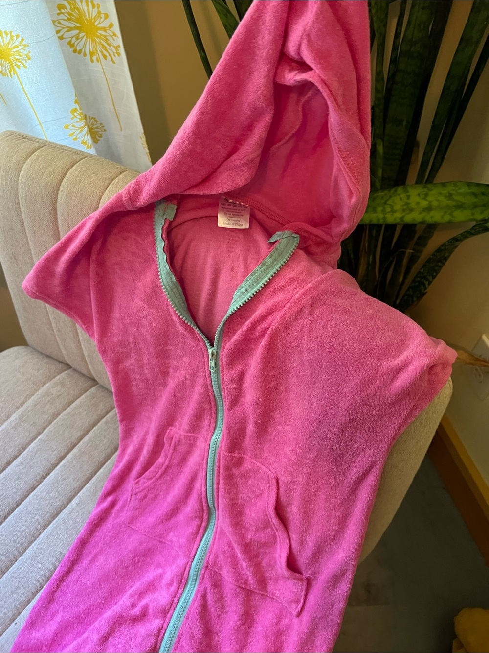 Pink Hooded Terry Zip-Up Cover-Up medium